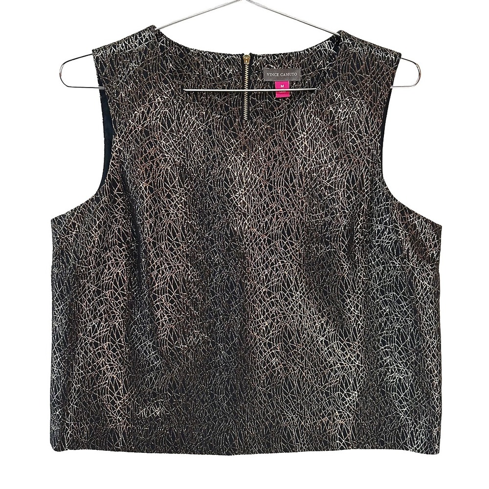 VINCE CAMUTO Lurex Jacquard Shell Tank Top • Medium • black, gold